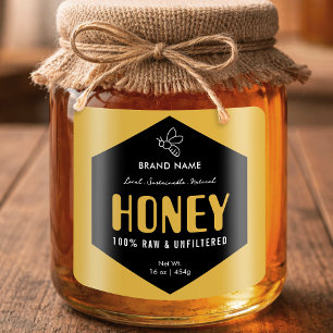 Raw Honey Black & Gold Beehive Design Jar Label