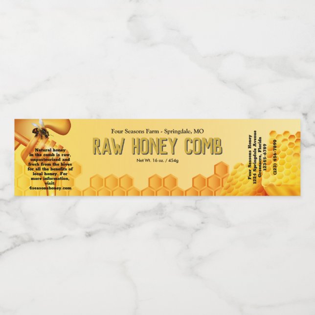 Raw Honey Comb Box Wrap Around Gold Label (Single Label)