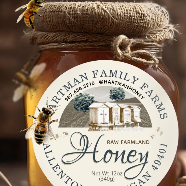 Raw Honey Hives Bees Farmland Product Label  (Creator Uploaded)