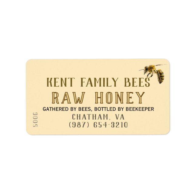 Raw Honey Label Honeycomb & Bee (Front)