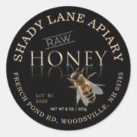 RAW Honey Label with Lot No. and Bee Gold Black 