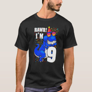 Raw I'm 9 Birthday Boy  Dinosaur 9 Year Old  Kids T-Shirt