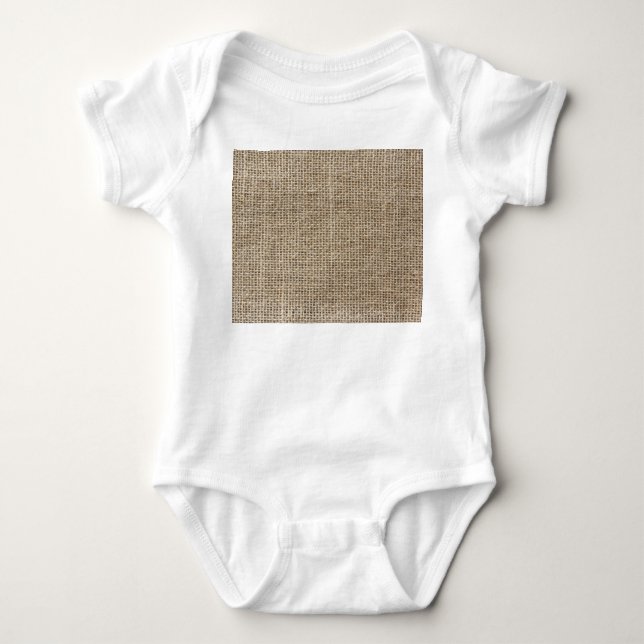 Raw Linen: Natural Textured Fabric. Baby Bodysuit (Front)