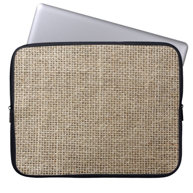 Raw Linen: Natural Textured Fabric. Laptop Sleeve (Front)