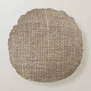 Raw Linen: Natural Textured Fabric. Round Cushion