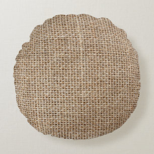 Raw linen texture round cushion