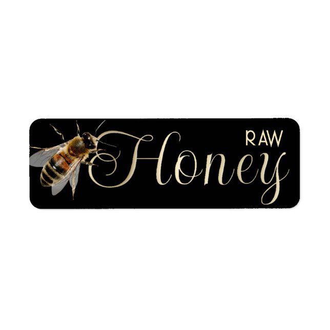 Raw Local Honey with Life-size Honeybee Gold Black (Front)