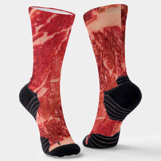 Raw Meat Ribeye Steak Socks (Angled)