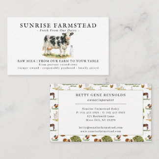 Raw Milk Farm Branding | Cow Watercolor Business Card