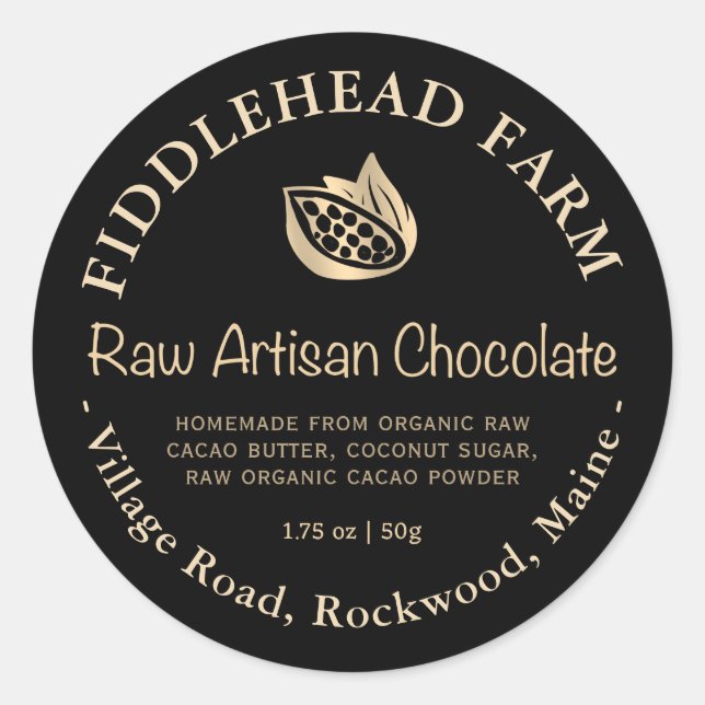 Raw Organic Chocolate Label Gold Cacao Cocoa Bean  (Front)