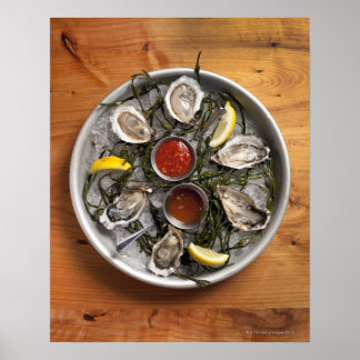 Raw oysters arranged poster