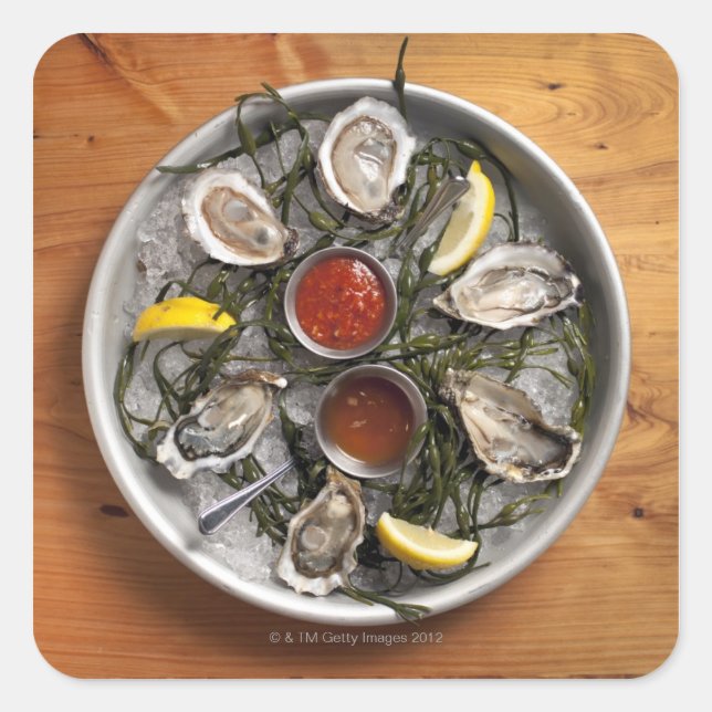 Raw oysters arranged square sticker (Front)