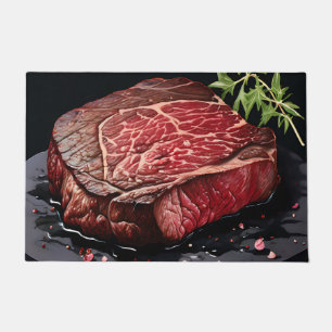 Raw Ribeye Steak Close Up Doormat
