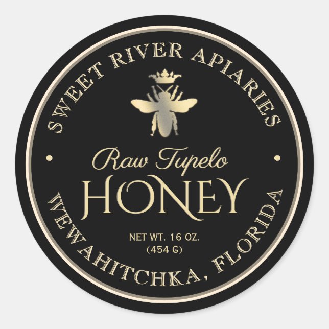 Raw Tupelo Honey Black Gold Queen Bee Classic Round Sticker (Front)
