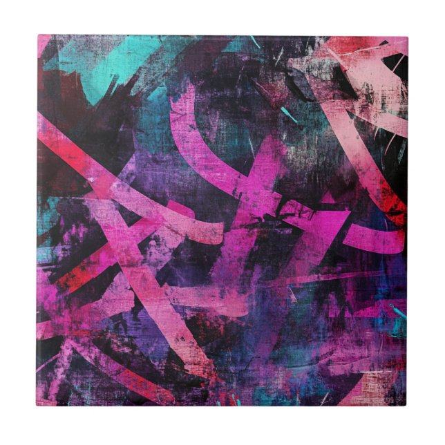 Raw Urban Graffiti Art with Bold Paint Strokes Tile (Front)