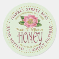 Raw Wildflower Honey Label Wild Pink Rose Flower