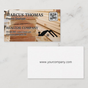 Raw Wood Material House Logo QR code Appointment Card
