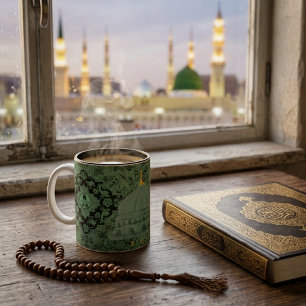 Rawdah Pattern & Madinah Green Dome Mosque Two-Tone Coffee Mug