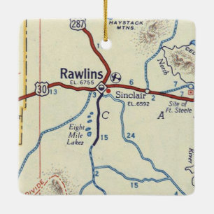 Rawlins WY Vintage Map Ceramic Ornament