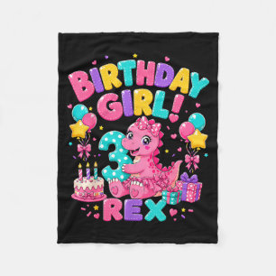 Rawr 3 Three Rex Pink Dinosaur 3rd Birthday Girl Fleece Blanket