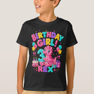 Rawr 3 Three Rex Pink Dinosaur 3rd Birthday Girl T-Shirt