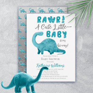 Rawr A Cute Little Baby On The Way Dinosaur Shower Invitation