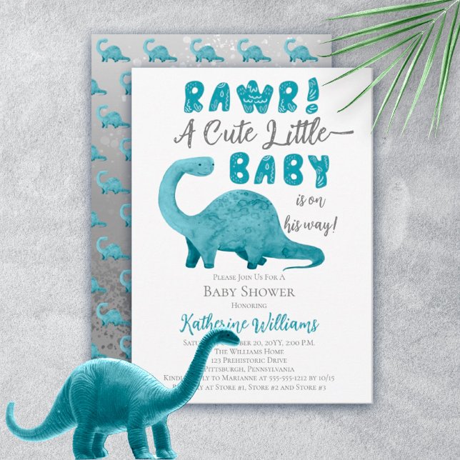 Rawr A Cute Little Baby On The Way Dinosaur Shower Invitation (Creator Uploaded)