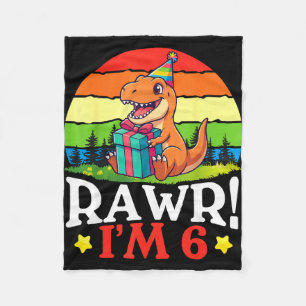Rawr am 6 years old happy 6th birthday dinosaur fleece blanket