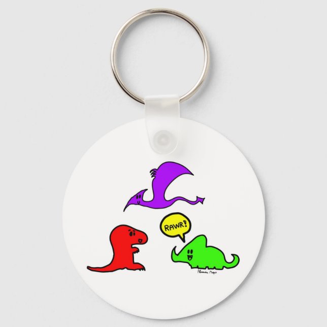 Rawr! Cute Dinosaurs Chibi Babies Dinos Key Ring (Front)