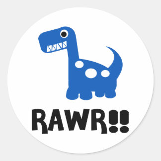 Rawr Dino Blue Classic Round Sticker
