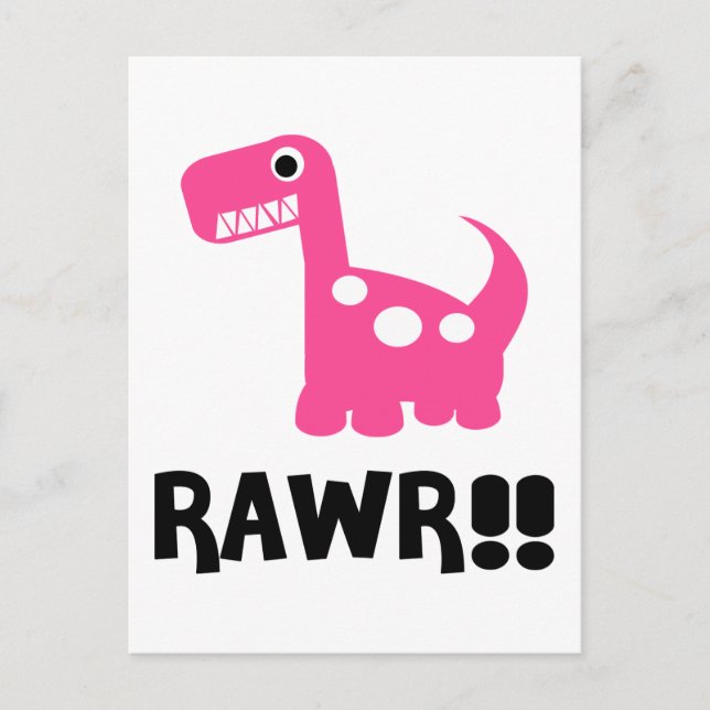 Rawr Dino Pink Postcard (Front)