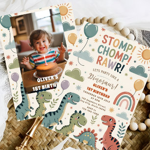 Rawr Dinosaur 1st Birthday Party Boy Invitation