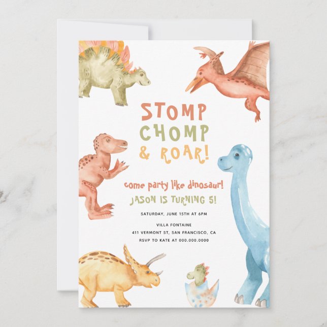 Rawr Dinosaur Any Age Dino Boy Birthday Party  Invitation (Front)