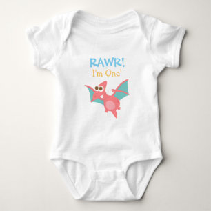 Rawr, I am One, Cute Pink Dinosaur for Babies Baby Bodysuit