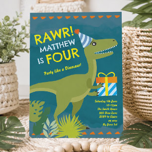 Rawr I’m Four Dinosaur Boy Birthday Invitation