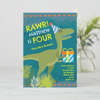Rawr I’m Four Dinosaur Boy Birthday Invitation