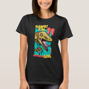 Rawr I'm 11 Birthday Girls 11th Birthday Dino Velo T-Shirt