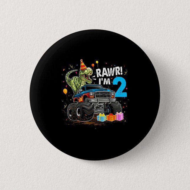 Rawr I'm 2 2nd Birthday T Rex Dinosaur Funny Party 6 Cm Round Badge (Front)