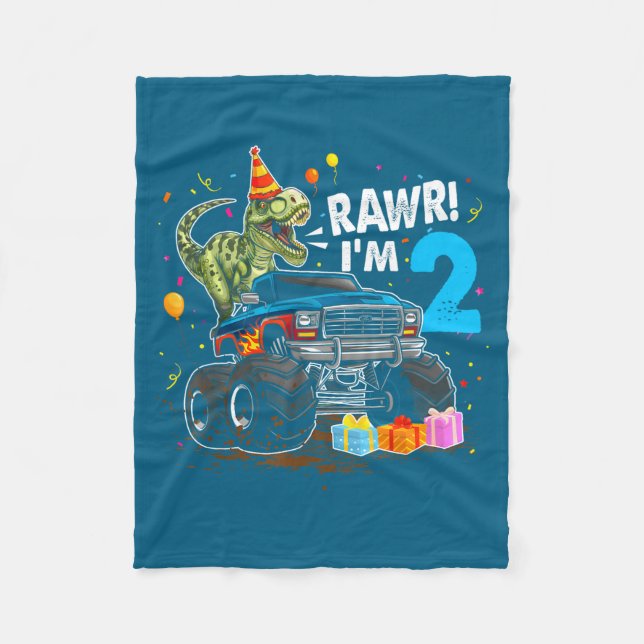 Rawr I'm 2 2nd Birthday T Rex Dinosaur Funny Party Fleece Blanket (Front)