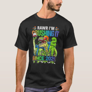 Rawr I'm 2 Crushing It 2021 Dinosaur Birthday T-Shirt