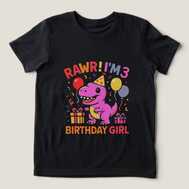 Rawr I'm 3 Dinosaur Birthday Girl T-Shirt Tri-Blend Shirt (Design Front)