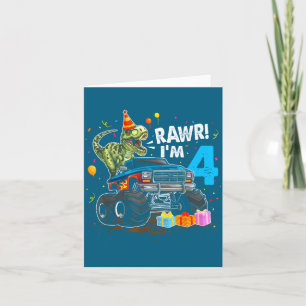Rawr I'm 4 4th Birthday T Rex Dinosaur Funny Party Card