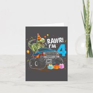 Rawr I'm 4 4th Birthday T Rex Dinosaur Funny Party Card