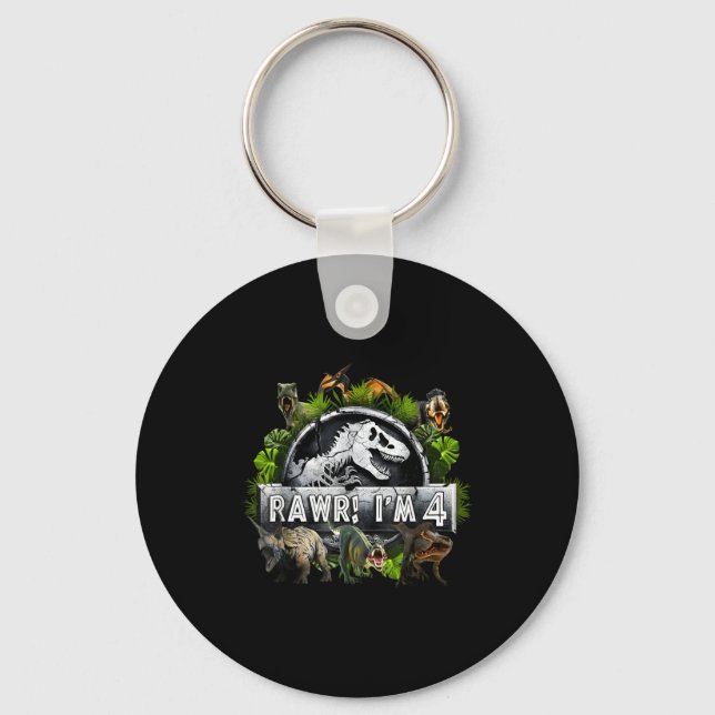 Rawr I'm 4 4th Birthday T Rex Dinosaur Funny Party Key Ring (Front)