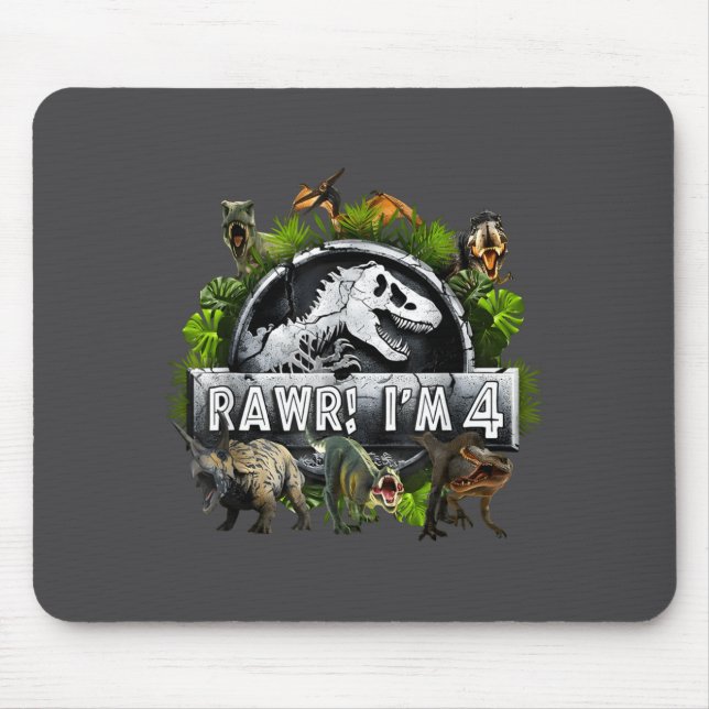 Rawr I'm 4 4th Birthday T Rex Dinosaur Funny Party Mouse Pad (Front)