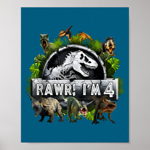 Rawr I'm 4 4th Birthday T Rex Dinosaur Funny Party Poster