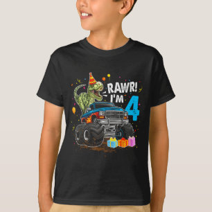 Rawr I'm 4 4th Birthday T Rex Dinosaur Funny Party T-Shirt