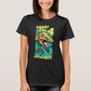 Rawr I'm 4 Birthday Boys 4th Birthday Dino Veloci T-Shirt
