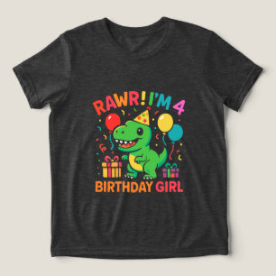 Rawr I'm 4 Dinosaur Birthday Girl Tri-Blend Shirt