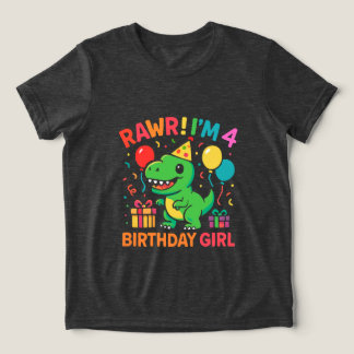 Rawr I'm 4 Dinosaur Birthday Girl  Tri-Blend Shirt